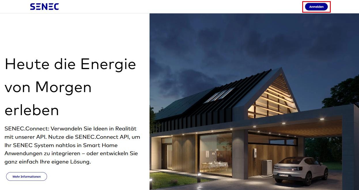 SENEC Entwicklerportal: Anmelden